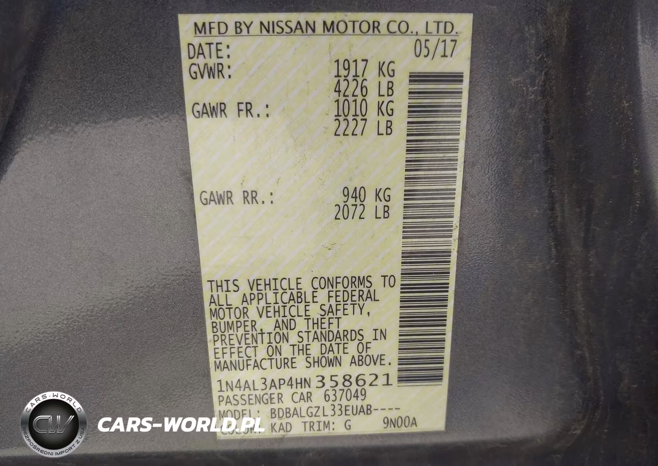 2017 Nissan Altima 2.5 S VIN:1N4AL3AP4HN358621 - 9