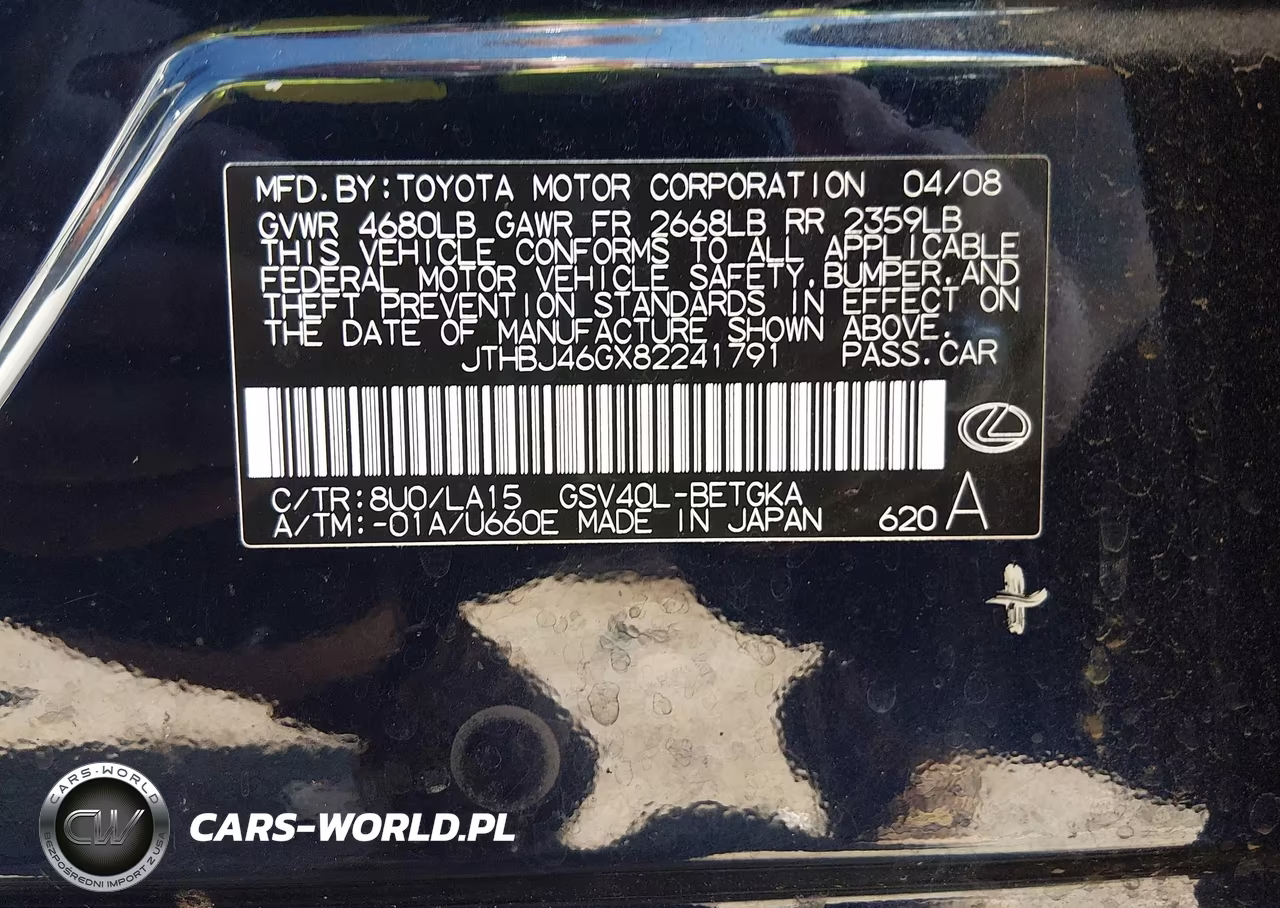 2008 Lexus Es 350 VIN:JTHBJ46GX82241791 - 9