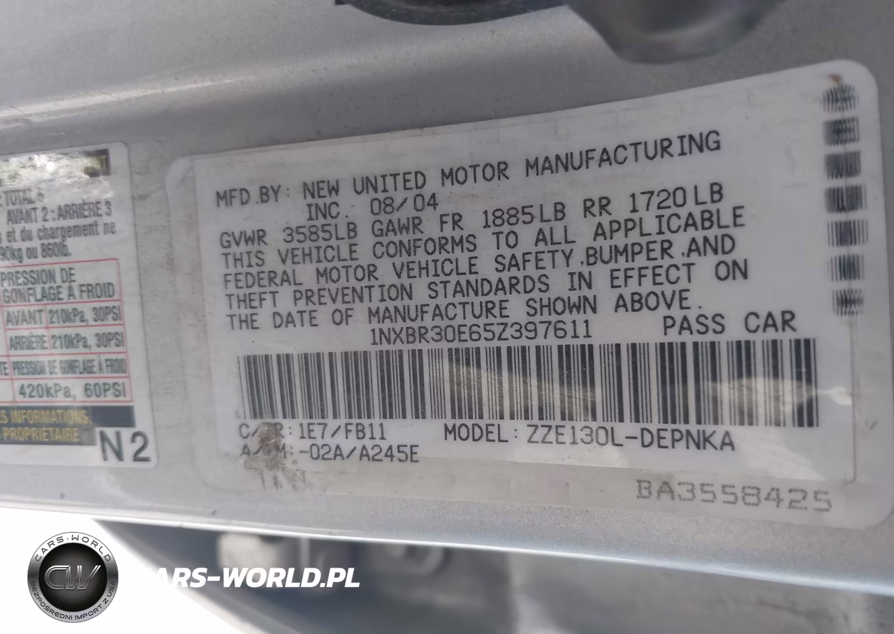 2005 Toyota Corolla Le VIN:1NXBR30E65Z397611 - 9