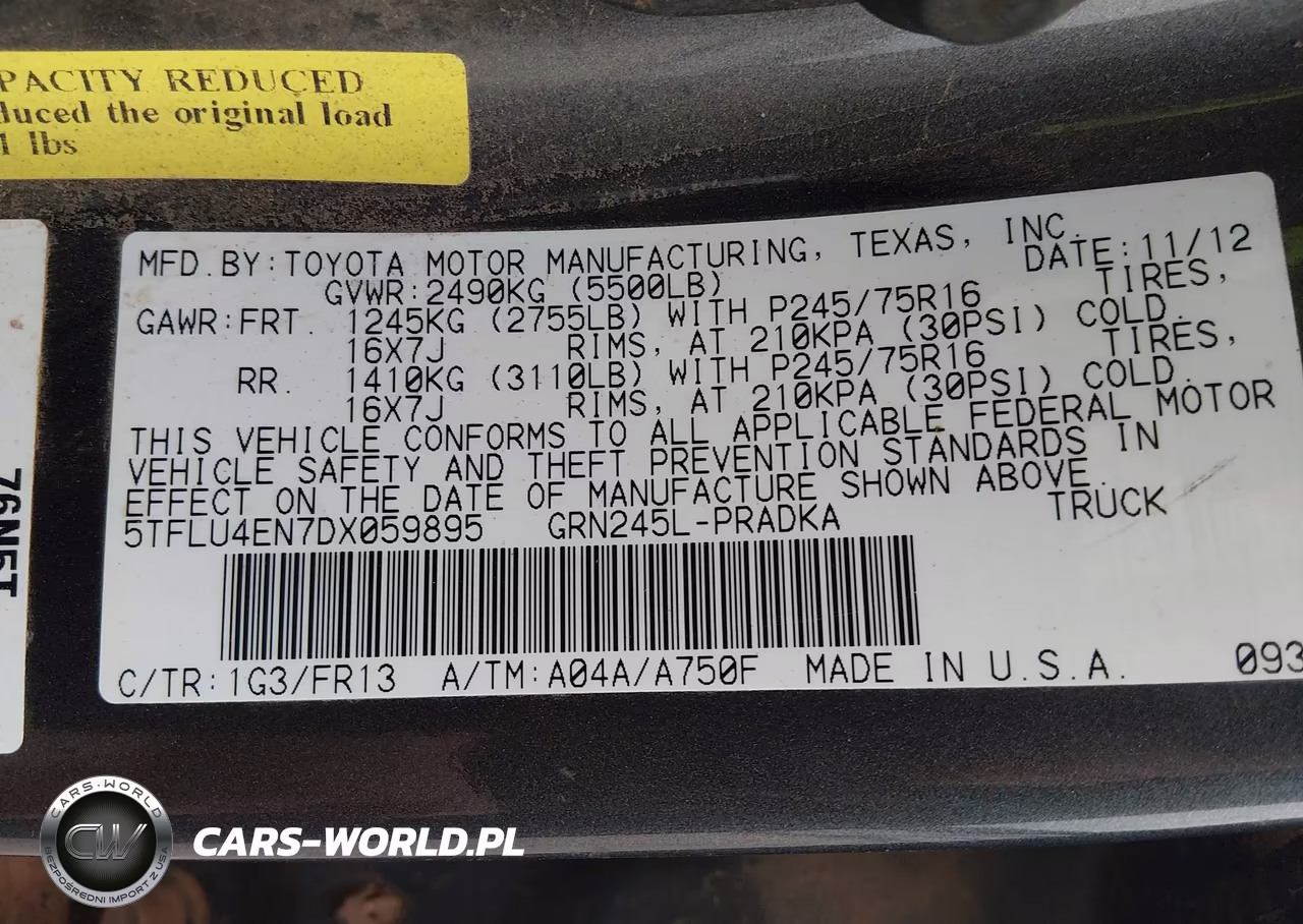 2013 Toyota Tacoma Base V6 VIN:5TFLU4EN7DX059895 - 9