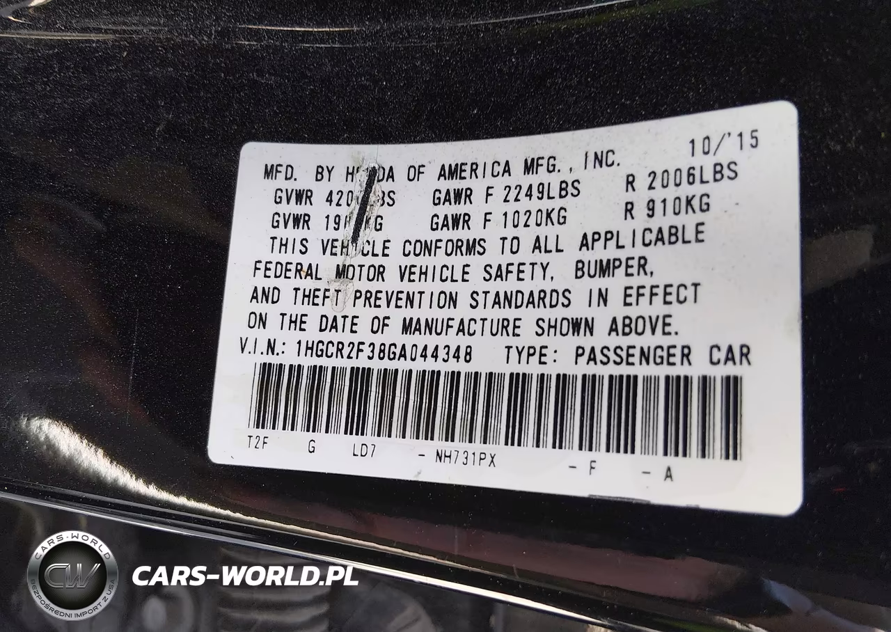 2016 Honda Accord Lx VIN:1HGCR2F38GA044348 - 9