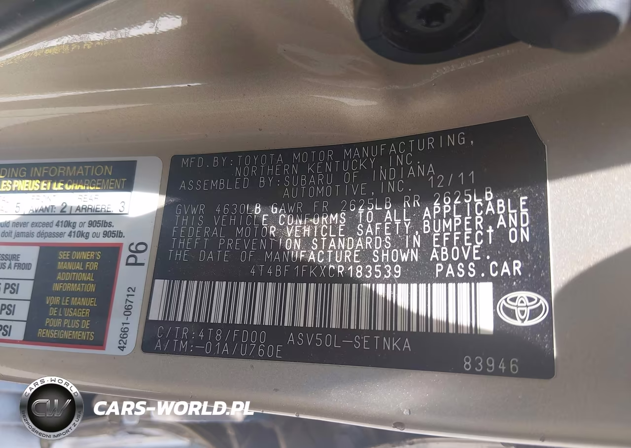 2012 Toyota Camry Le VIN:4T4BF1FKXCR183539 - 9