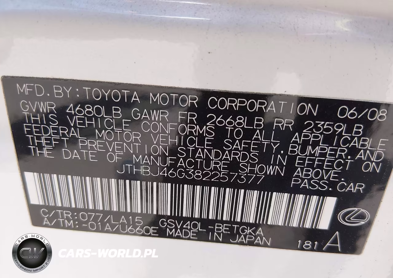 2008 Lexus Es 350 VIN:JTHBJ46G382257377 - 9
