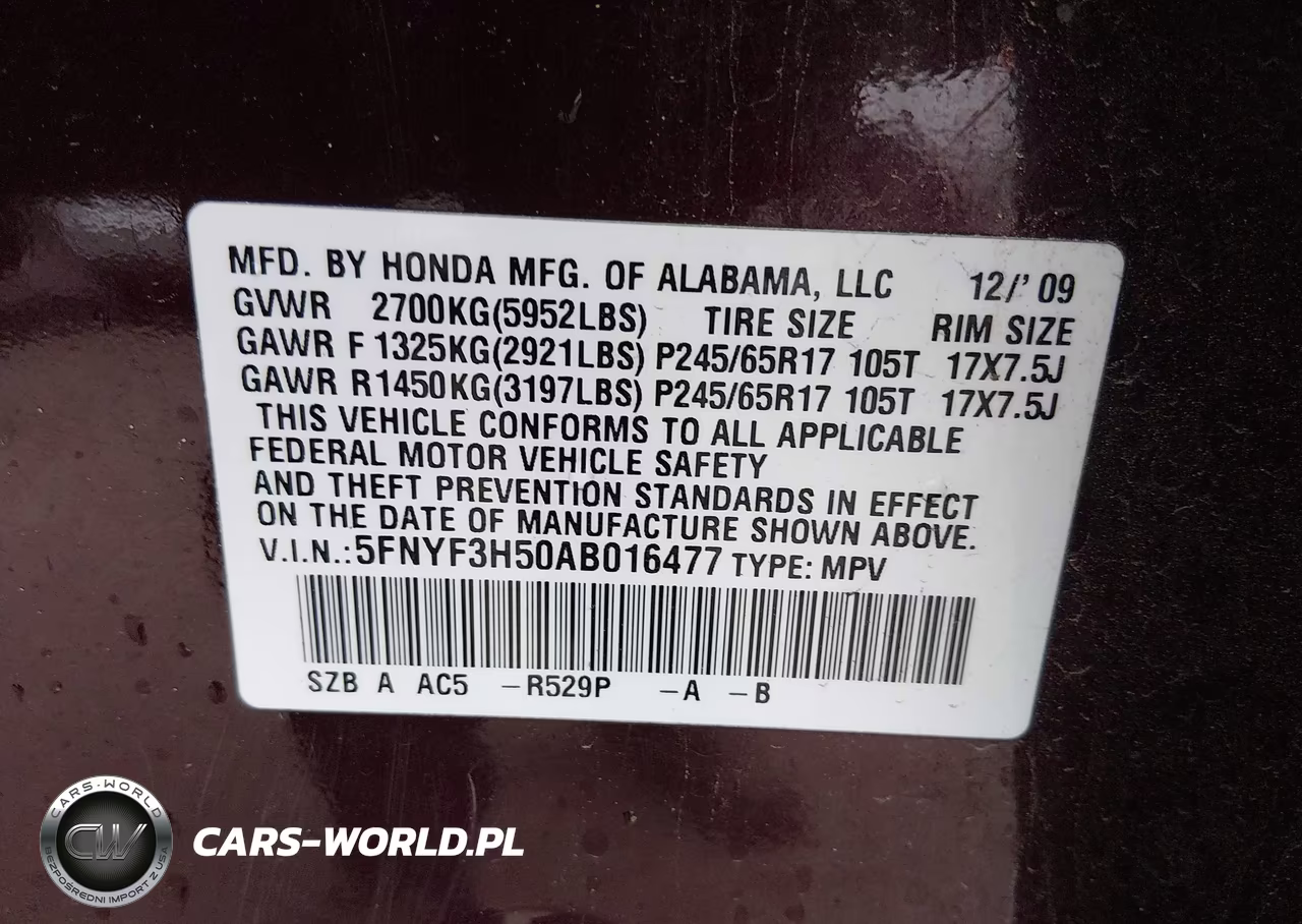 2010 Honda Pilot Ex-L VIN:5FNYF3H50AB016477 - 9