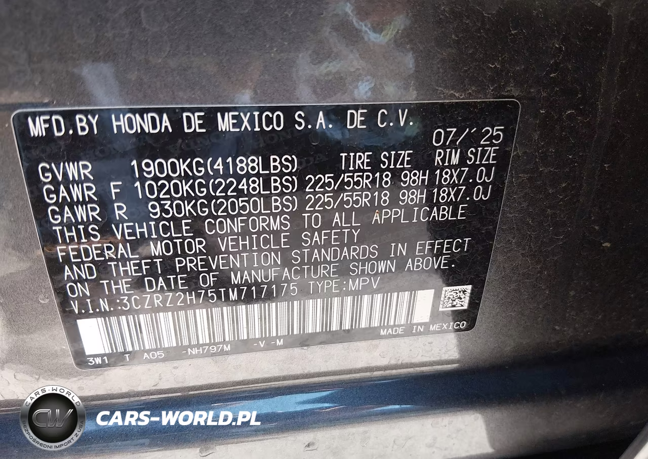 2026 Honda Hr-V Awd Ex-L VIN:3CZRZ2H75TM717175 - 9