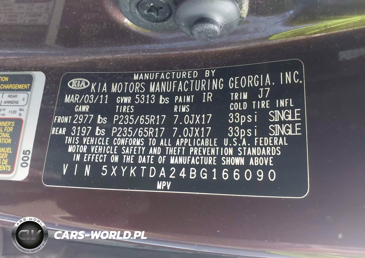 2011 Kia Sorento Lx V6 VIN:5XYKTDA24BG166090 - 9