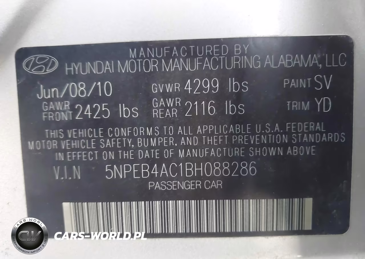 2011 Hyundai Sonata Gls VIN:5NPEB4AC1BH088286 - 9
