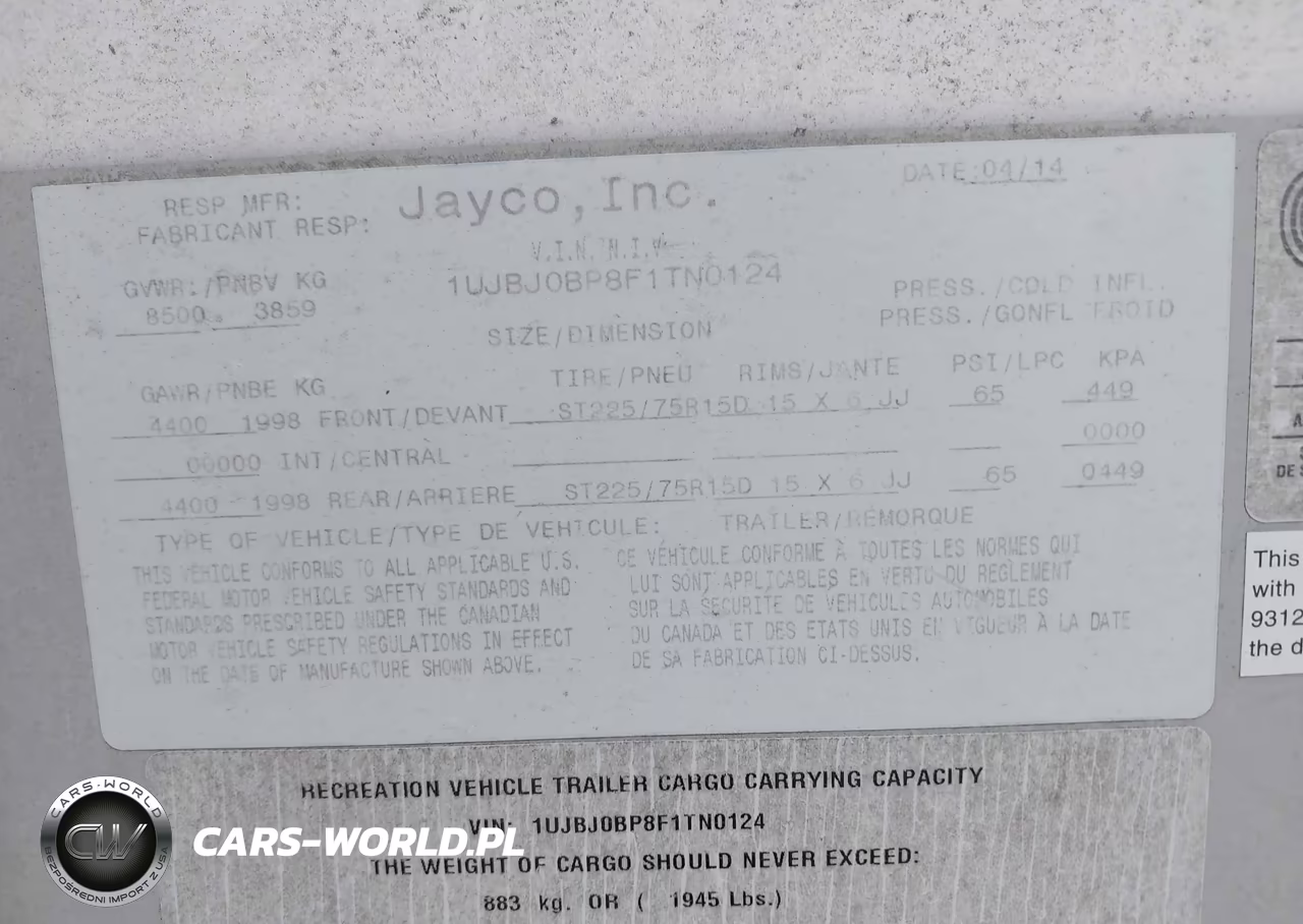 2015 Jayco Jayfl184Bh VIN:1UJBJ0BP8F1TN0124 - 9