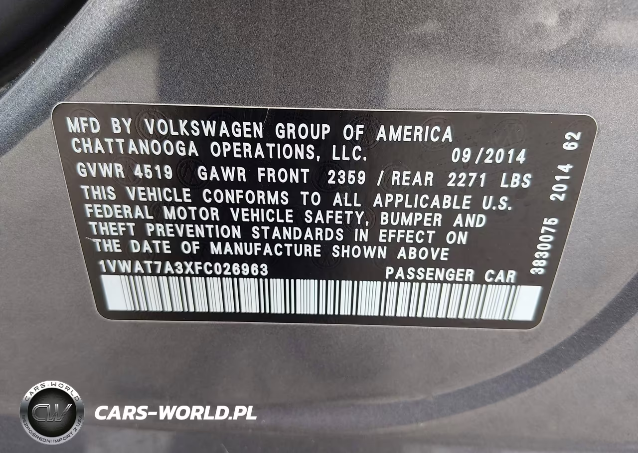 2015 Volkswagen Passat 1.8T S VIN:1VWAT7A3XFC026963 - 9