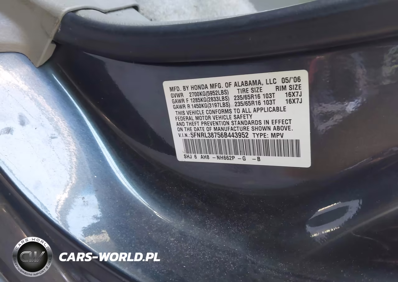 2006 Honda Odyssey Ex-L VIN:5FNRL38756B443952 - 9