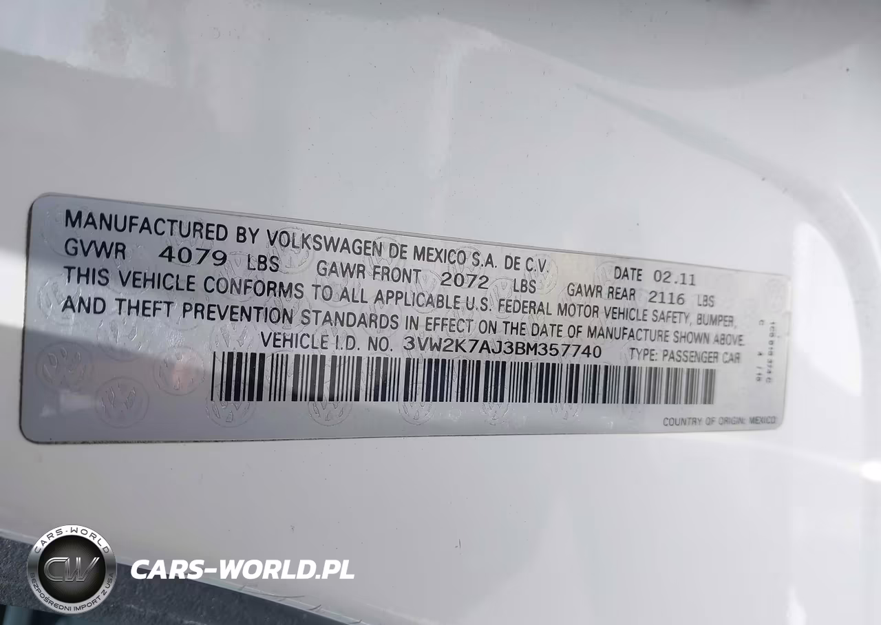 2011 Volkswagen Jetta 2.0L S VIN:3VW2K7AJ3BM357740 - 9