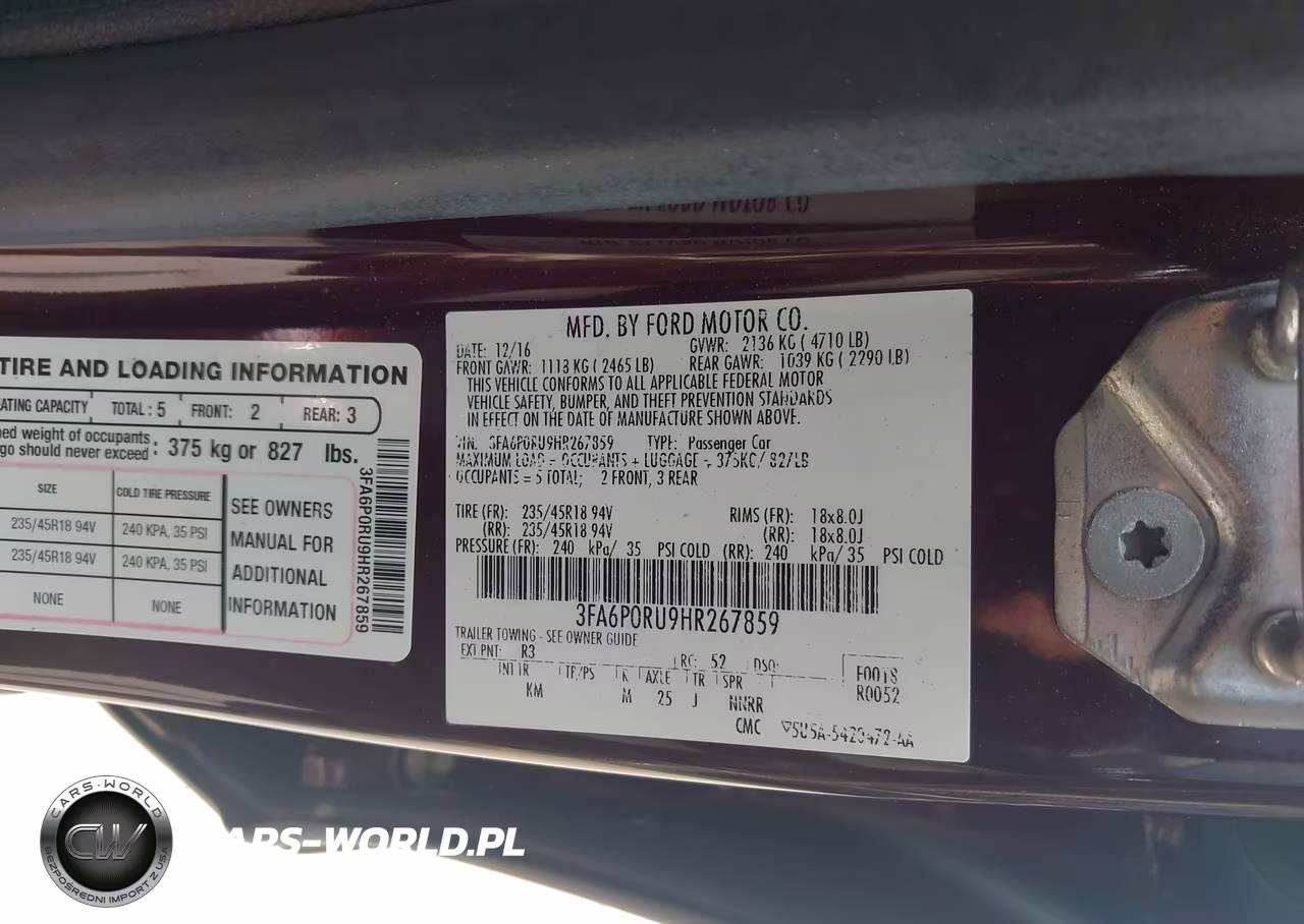 2017 Ford Fusion Hybrid Titanium VIN:3FA6P0RU9HR267859 - 9