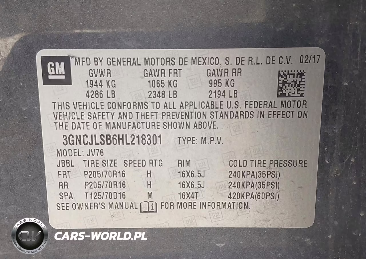 2017 Chevrolet Trax Lt VIN:3GNCJLSB6HL218301 - 9