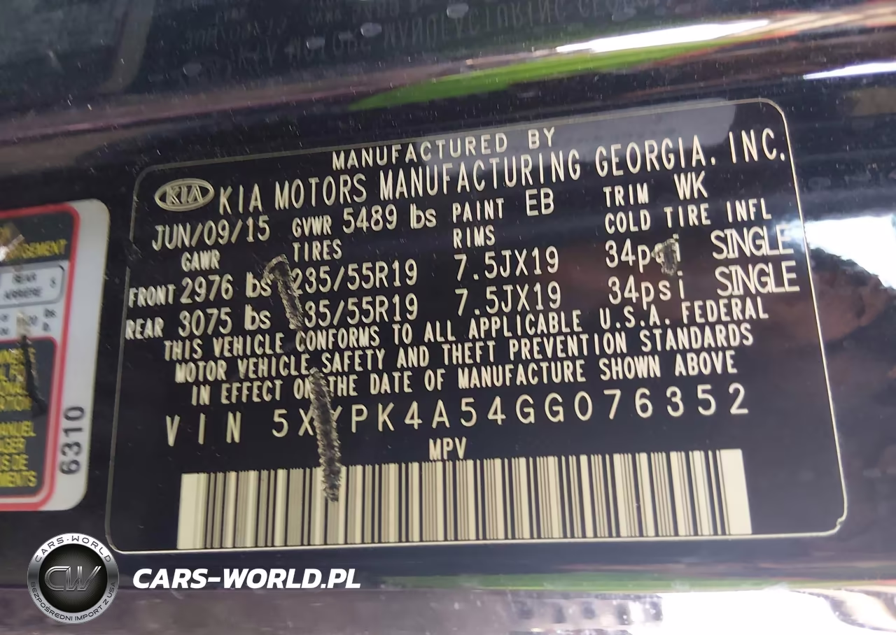 2016 Kia Sorento 3.3L Sxl VIN:5XYPK4A54GG076352 - 9