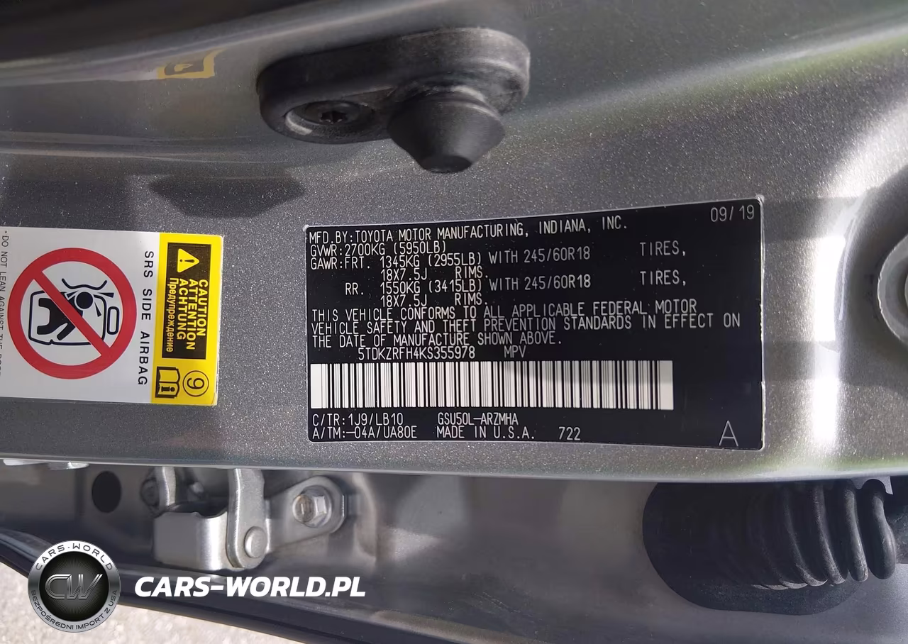 2019 Toyota Highlander Xle VIN:5TDKZRFH4KS355978 - 9