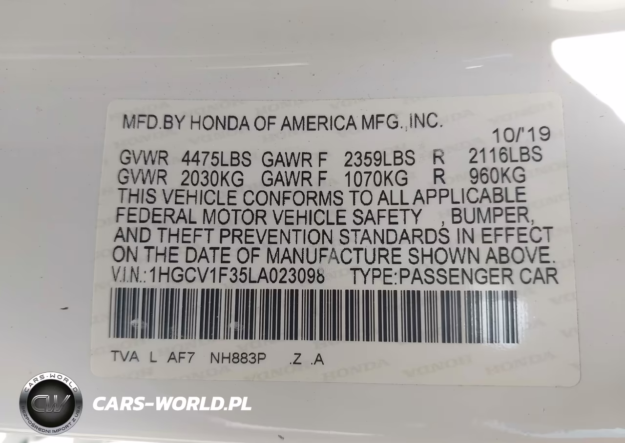 2020 Honda Accord Sport VIN:1HGCV1F35LA023098 - 9