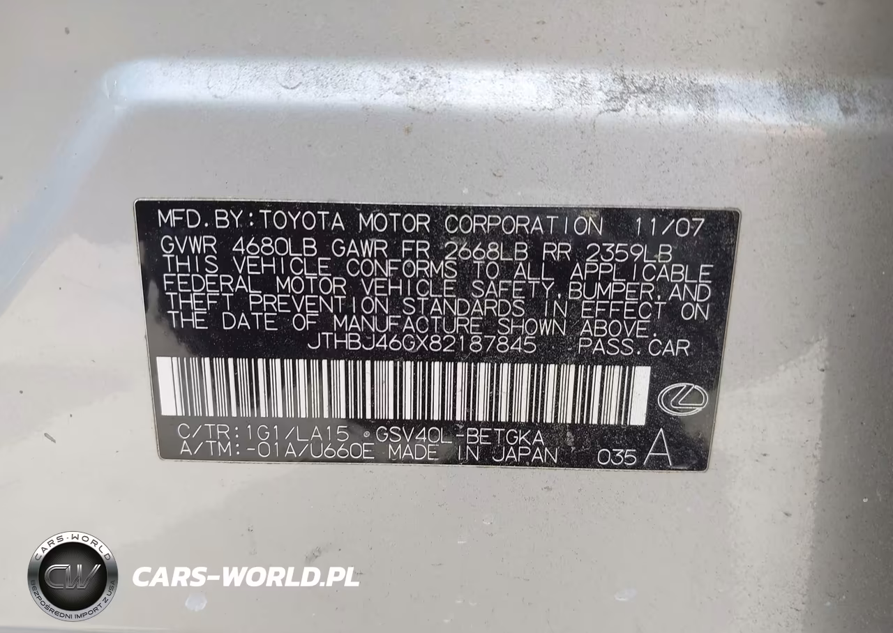 2008 Lexus Es 350 VIN:JTHBJ46GX82187845 - 9