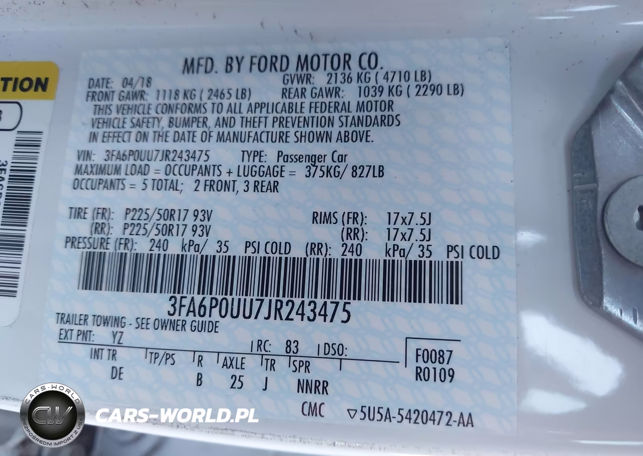 2018 Ford Fusion Hybrid S VIN:3FA6P0UU7JR243475 - 9
