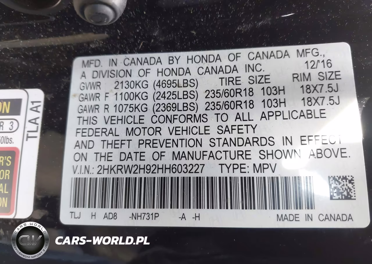 2017 Honda Cr-V Touring VIN:2HKRW2H92HH603227 - 9