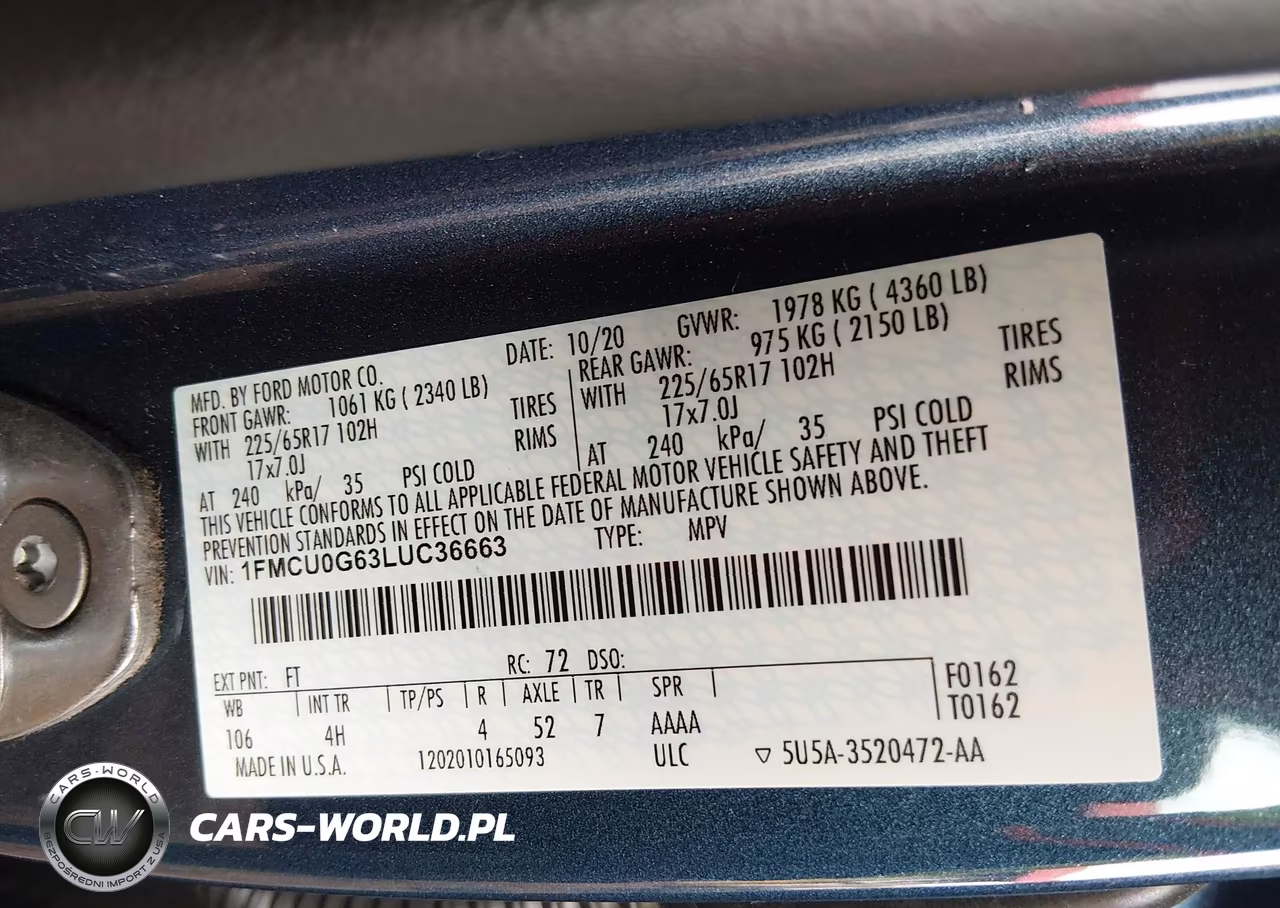 2020 Ford Escape Se VIN:1FMCU0G63LUC36663 - 9