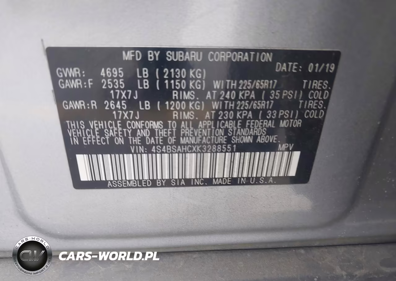 2019 Subaru Outback 2.5I Premium VIN:4S4BSAHCXK3288551 - 9