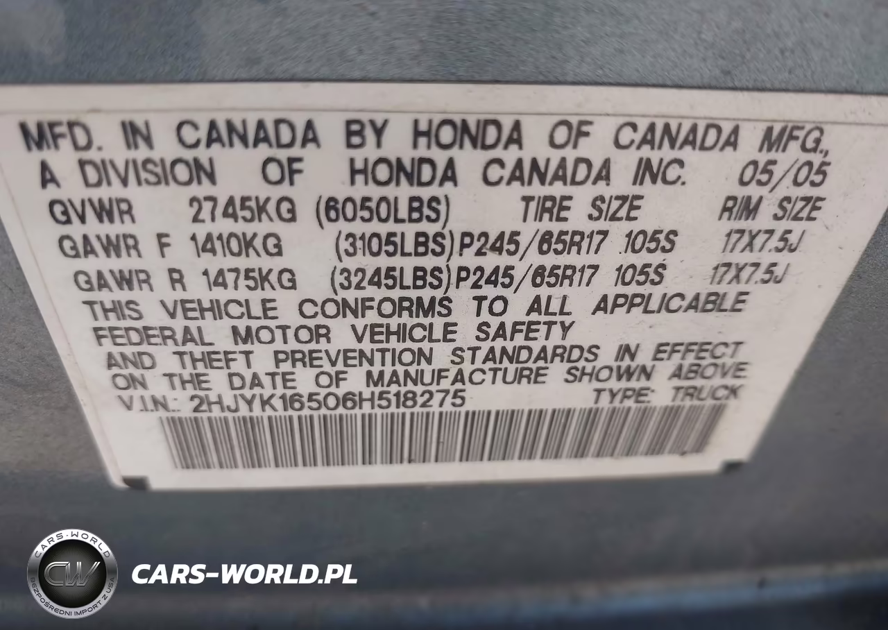 2006 Honda Ridgeline Rtl VIN:2HJYK16506H518275 - 9