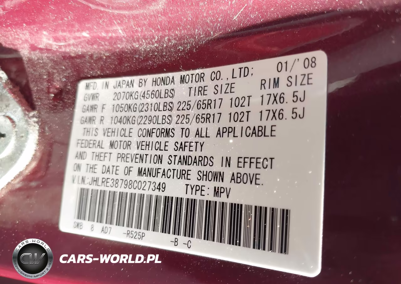 2008 Honda Cr-V Ex-L VIN:JHLRE38798C027349 - 9