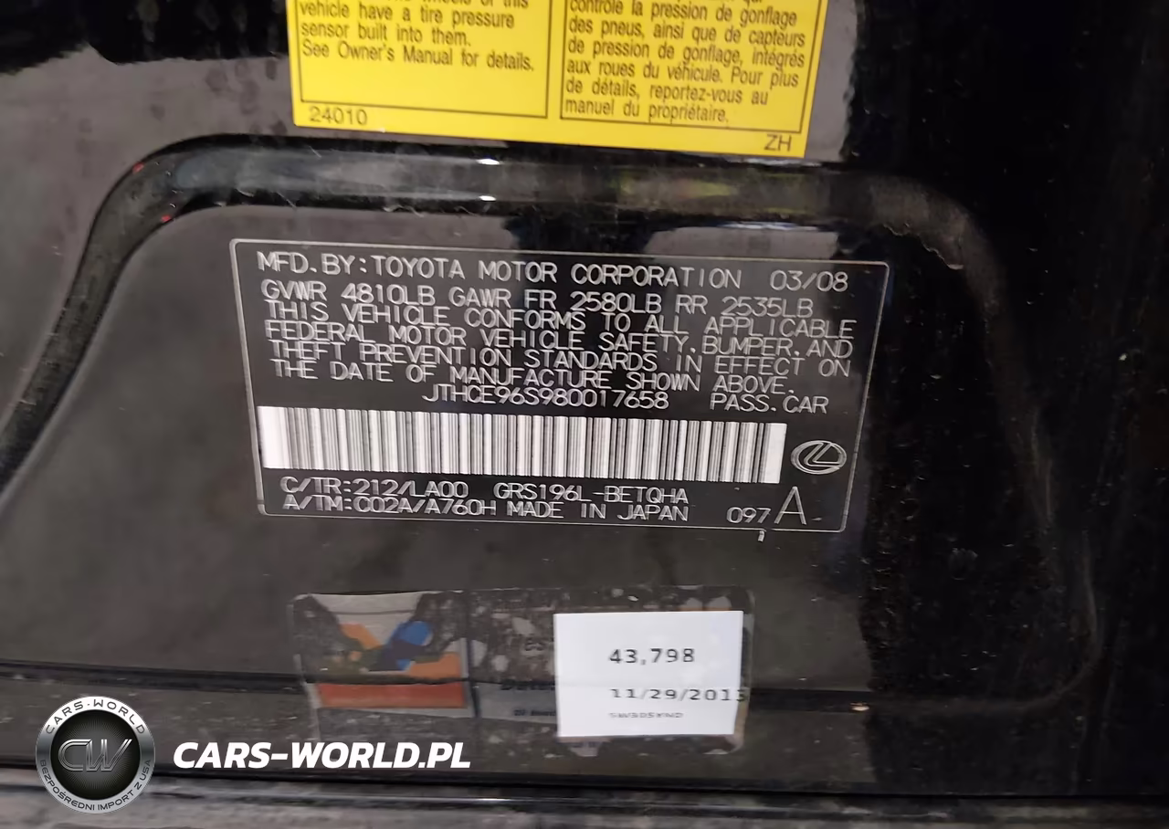 2008 Lexus Gs 350 VIN:JTHCE96S980017658 - 9