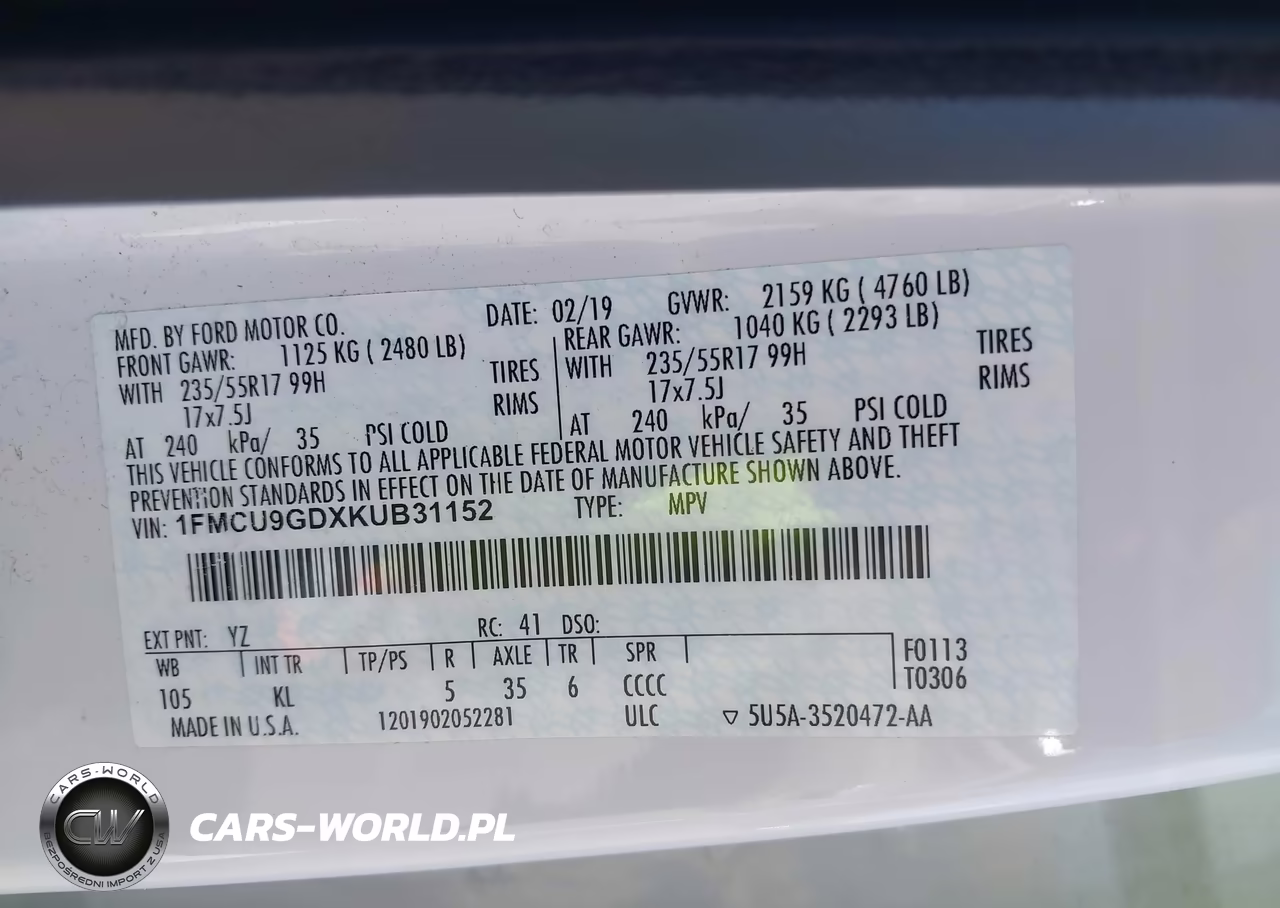 2019 Ford Escape Se VIN:1FMCU9GDXKUB31152 - 9