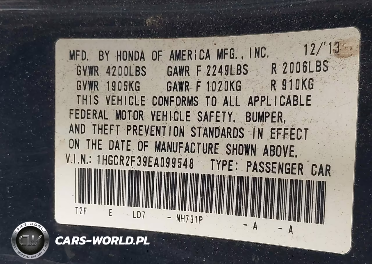 2014 Honda Accord Lx VIN:1HGCR2F39EA099548 - 9