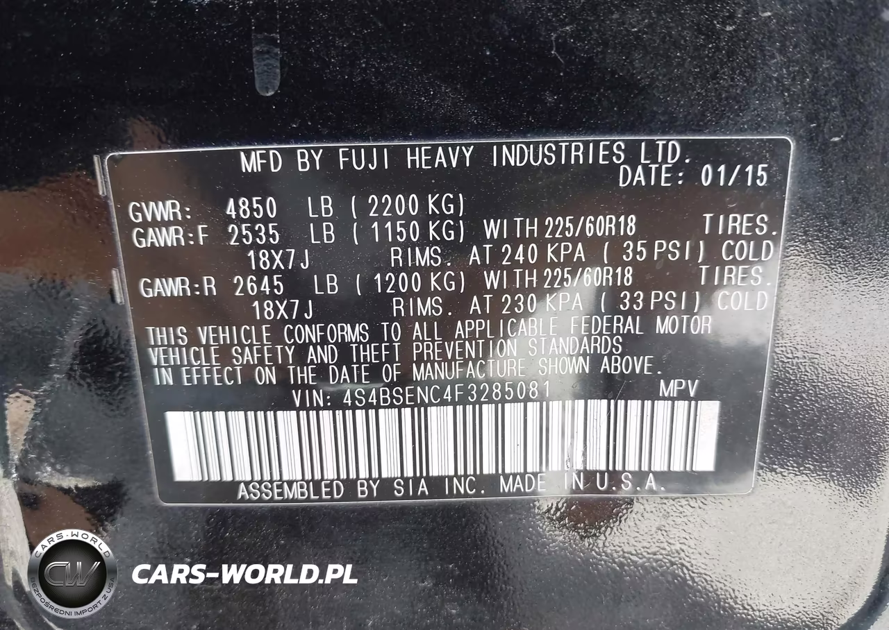 2015 Subaru Outback 3.6R Limited VIN:4S4BSENC4F3285081 - 9