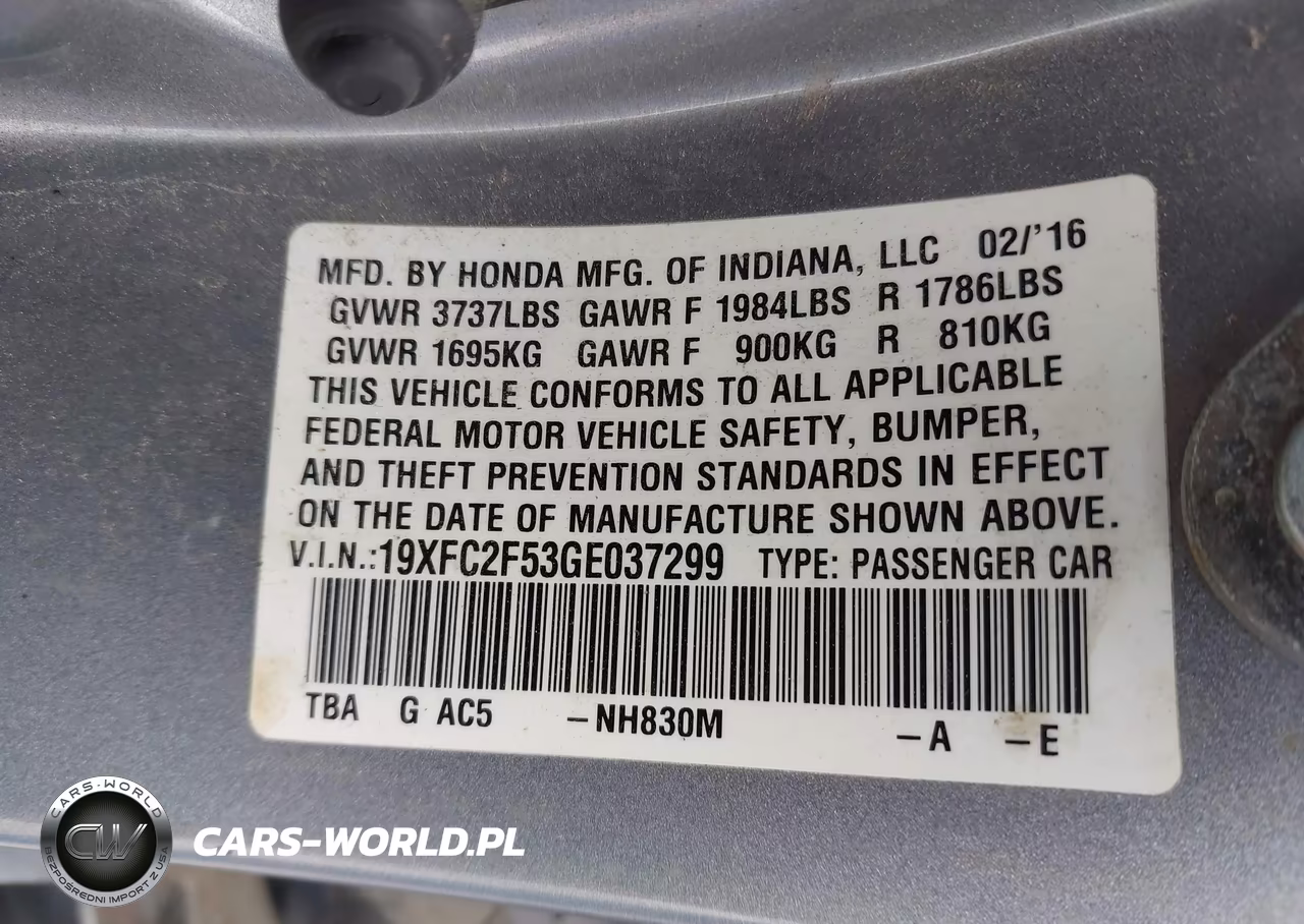 2016 Honda Civic Lx VIN:19XFC2F53GE037299 - 9