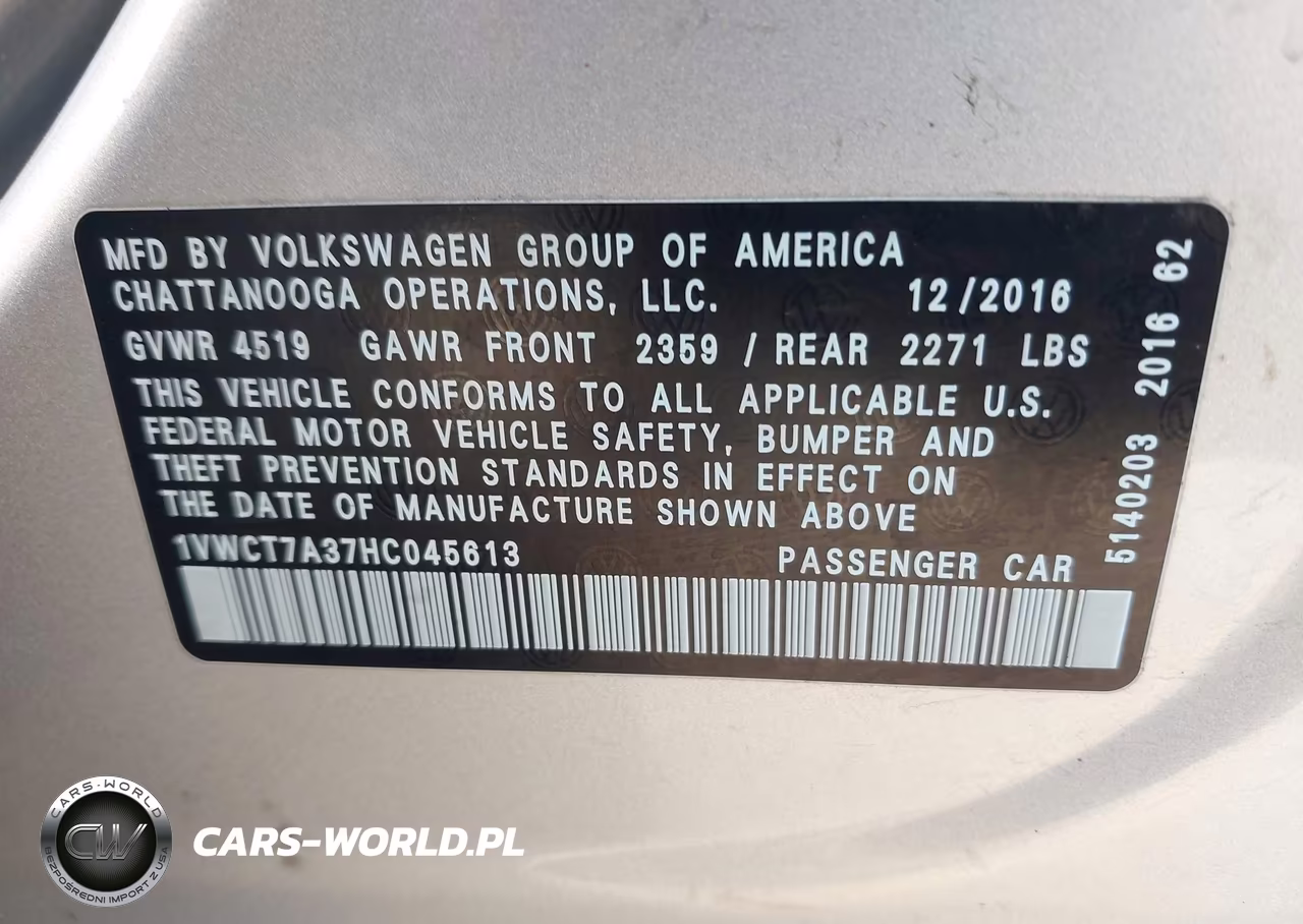 2017 Volkswagen Passat 1.8T Sel Premium VIN:1VWCT7A37HC045613 - 9
