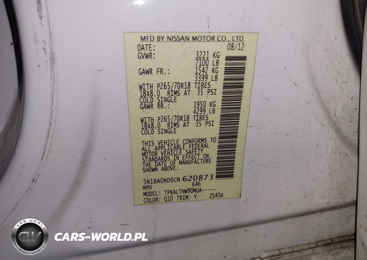 2012 Nissan Armada Sv VIN:5N1BA0ND6CN620873 - 9