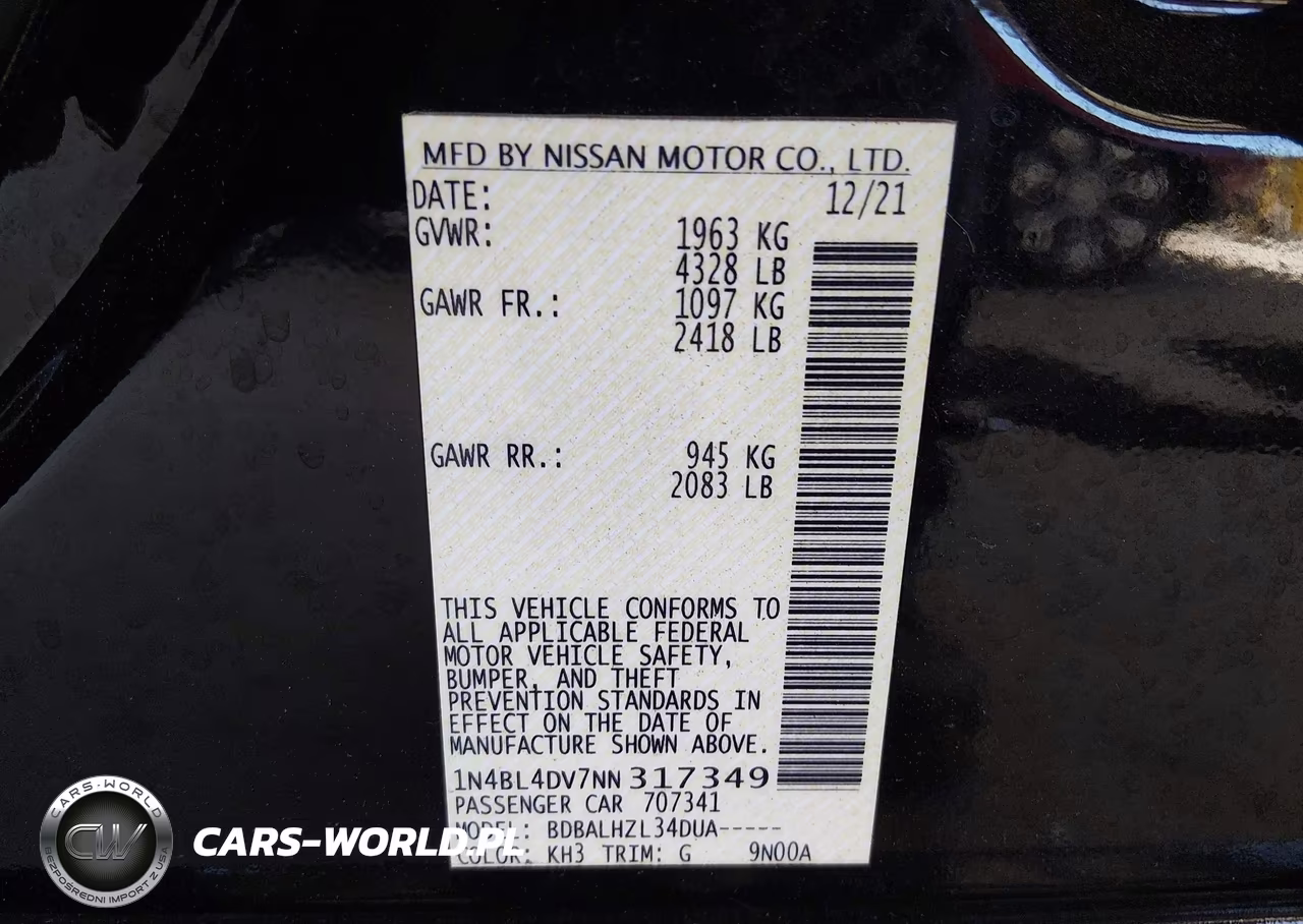 2022 Nissan Altima Sv Fwd VIN:1N4BL4DV7NN317349 - 9