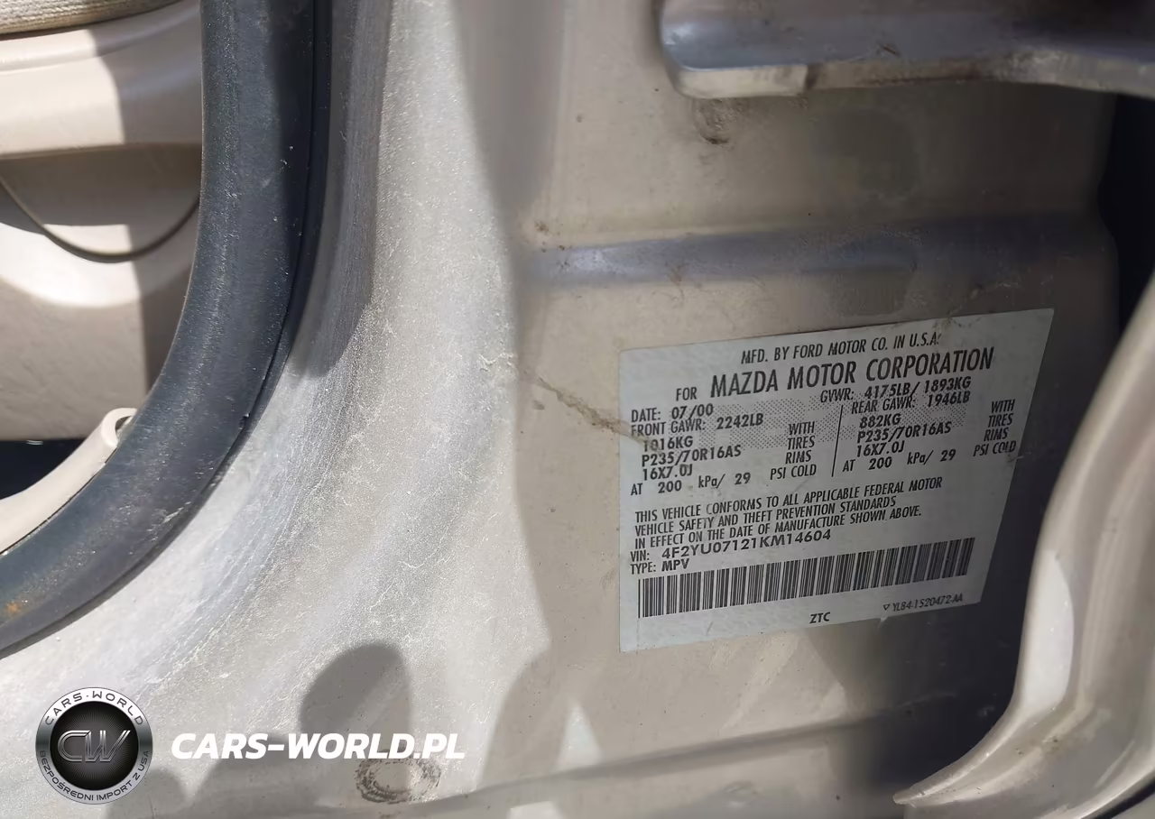 2001 Mazda Tribute Dx V6 VIN:4F2YU07121KM14604 - 9