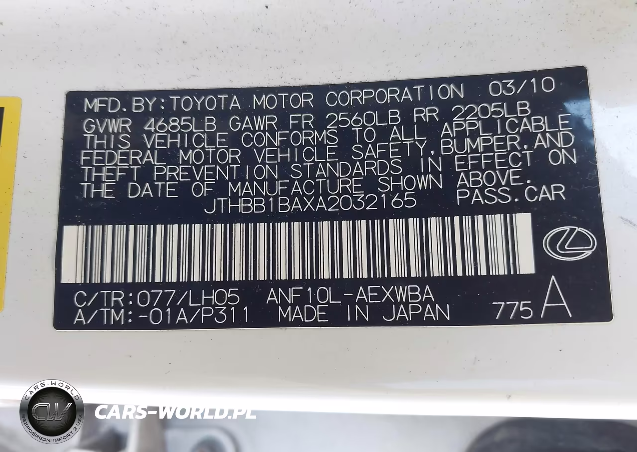 2010 Lexus Hs 250H Premium VIN:JTHBB1BAXA2032165 - 9