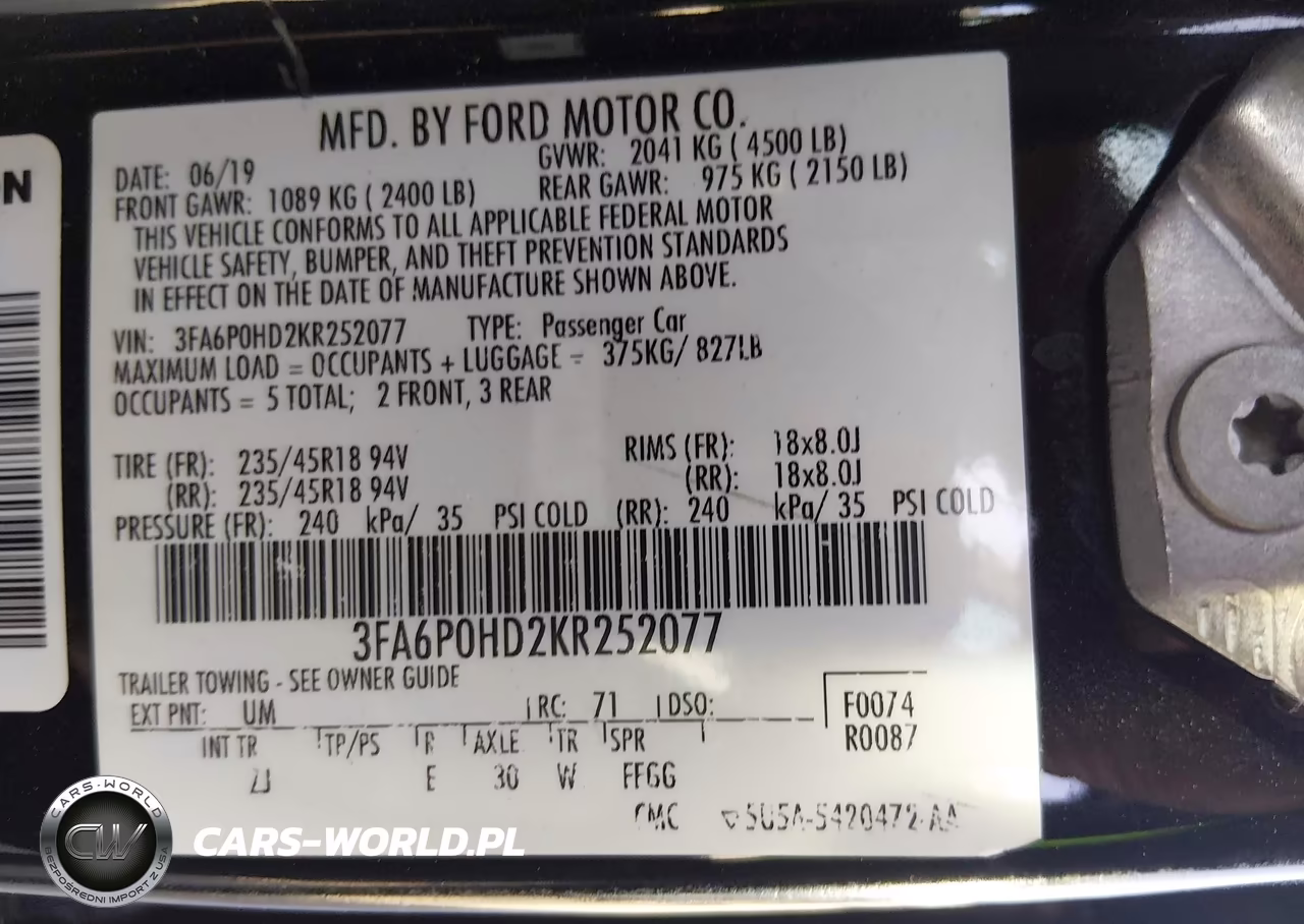 2019 Ford Fusion Se VIN:3FA6P0HD2KR252077 - 9