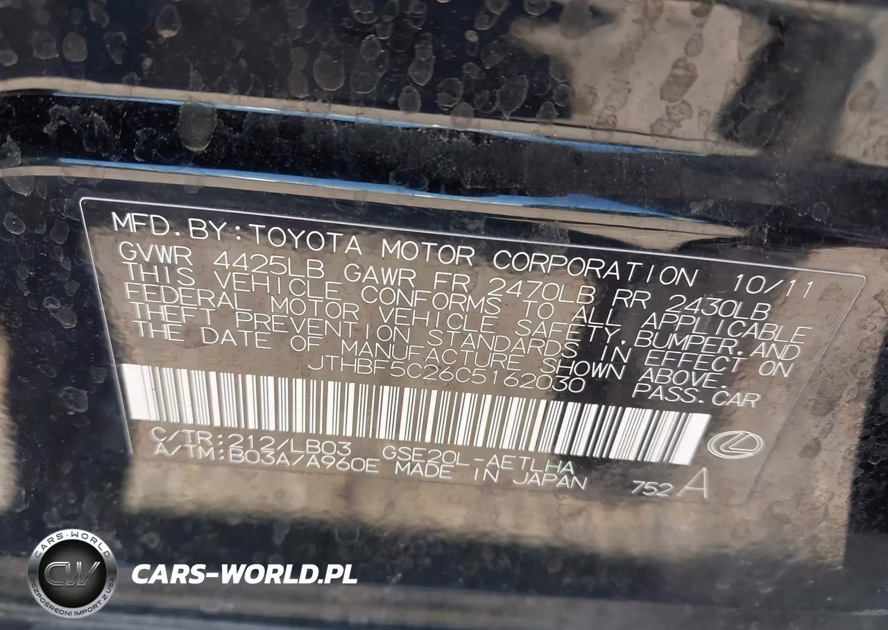 2012 Lexus Is 250 VIN:JTHBF5C26C5162030 - 9