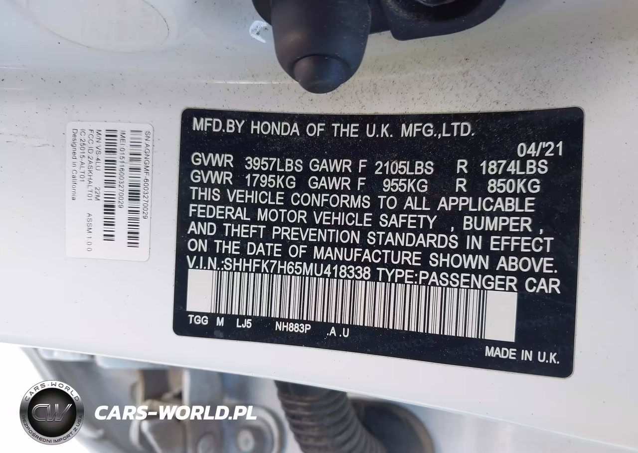 2021 Honda Civic Ex VIN:SHHFK7H65MU418338 - 9