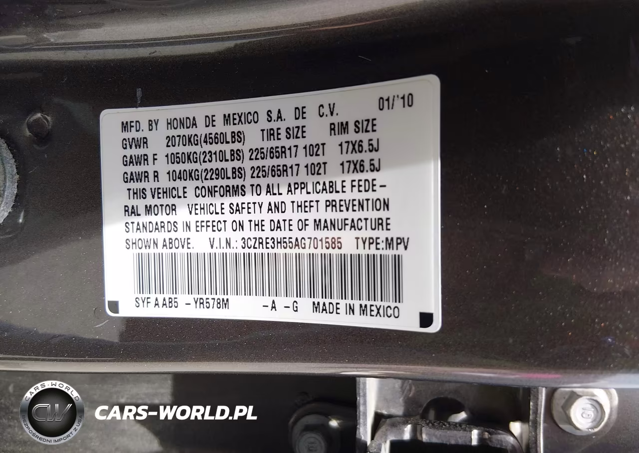 2010 Honda Cr-V Ex VIN:3CZRE3H55AG701585 - 9