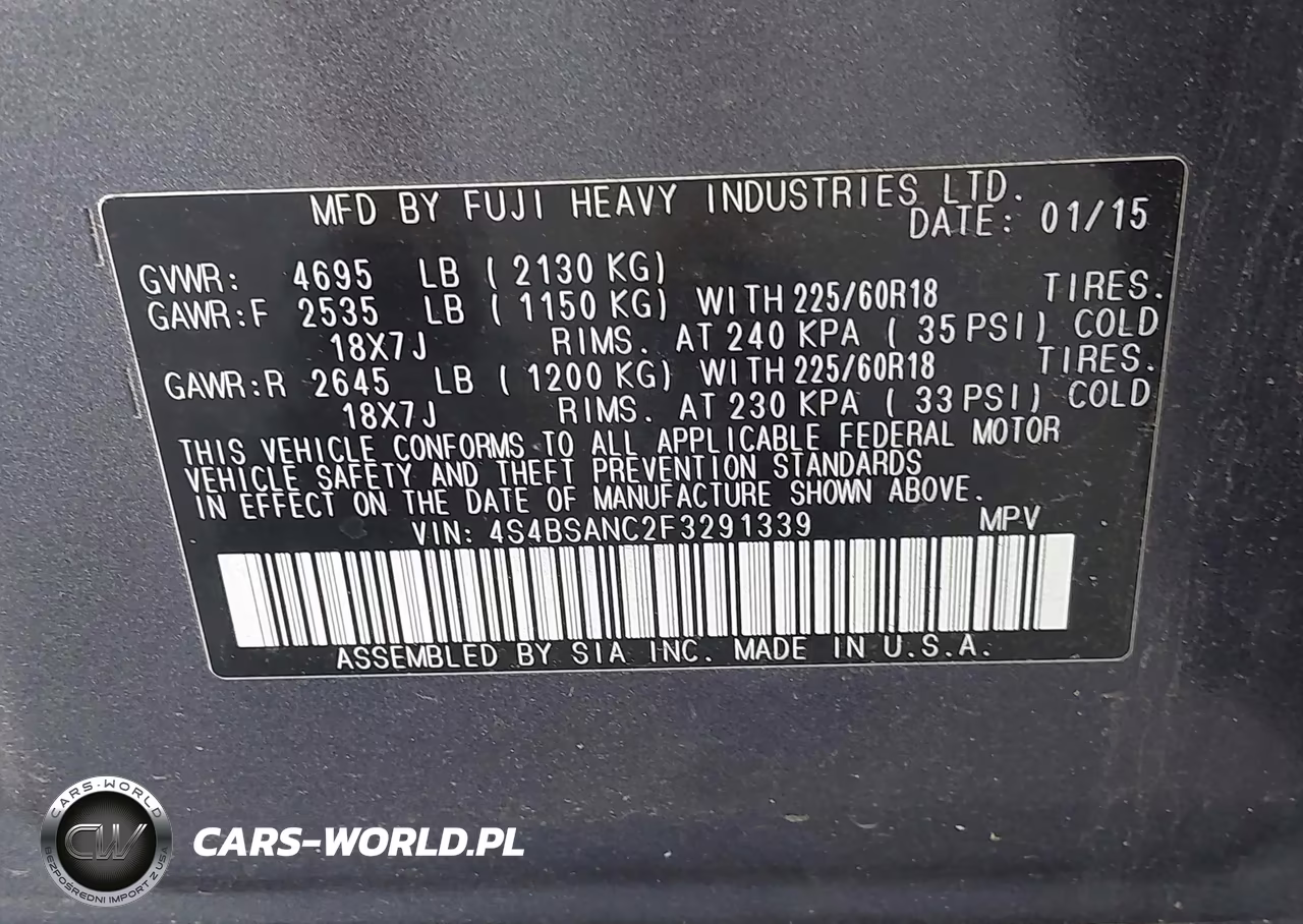 2015 Subaru Outback 2.5I Limited VIN:4S4BSANC2F3291339 - 9