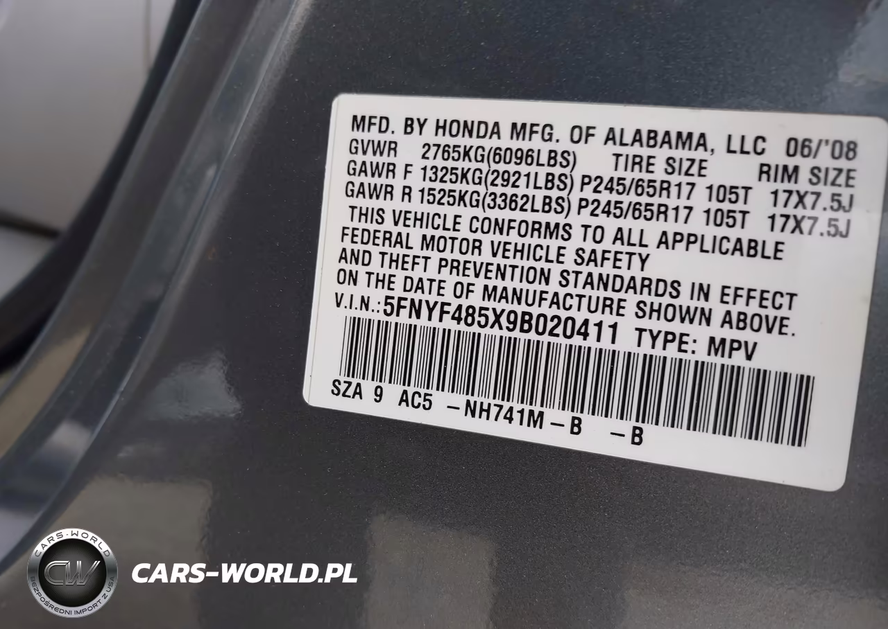 2009 Honda Pilot Ex-L VIN:5FNYF485X9B020411 - 9