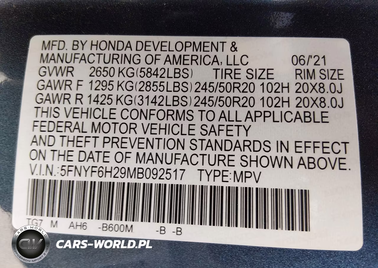 2021 Honda Pilot Awd Special Edition VIN:5FNYF6H29MB092517 - 9