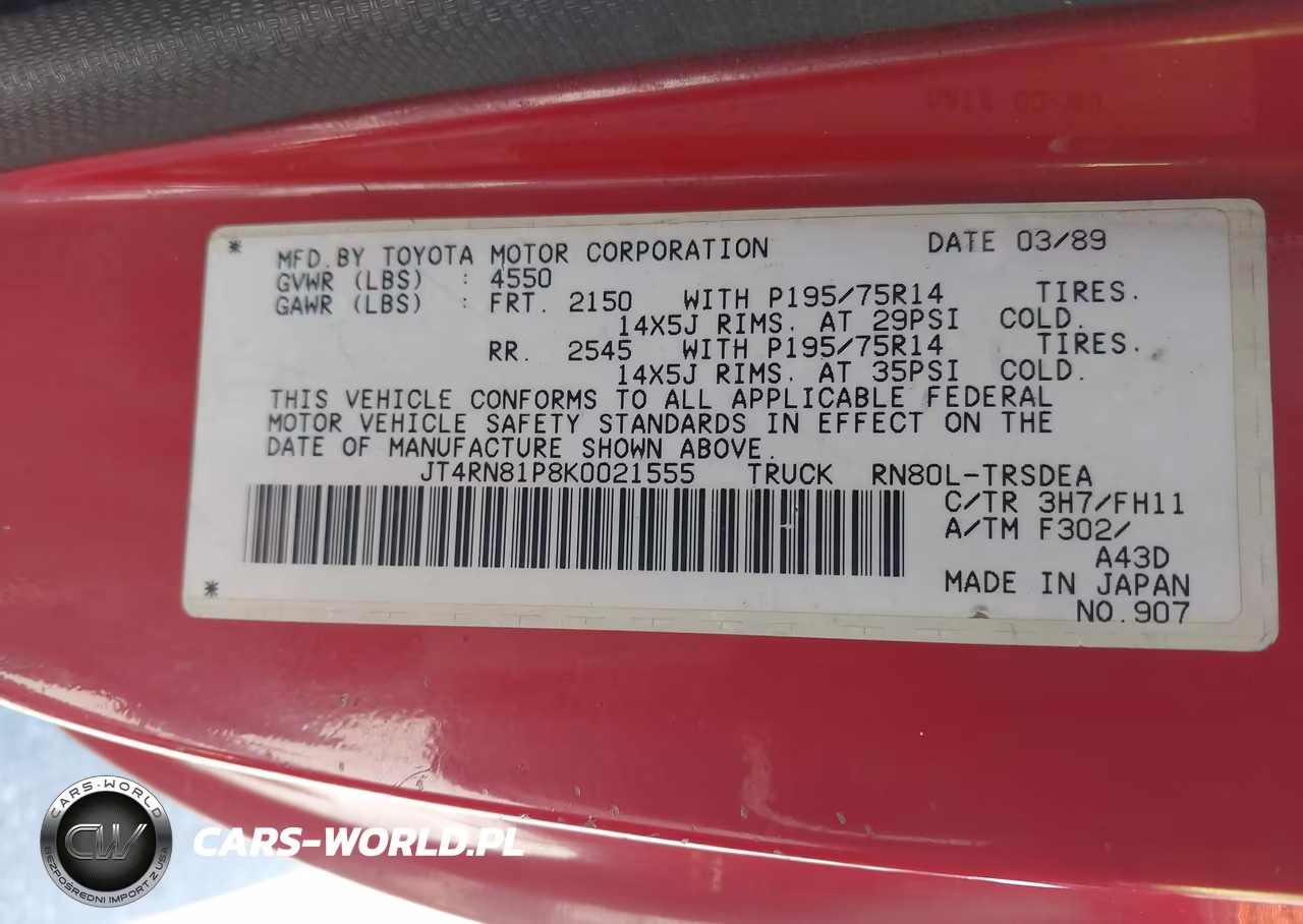 1989 Toyota Pickup 1-2 Ton Sht Wheelbase Dlx VIN:JT4RN81P8K0021555 - 9