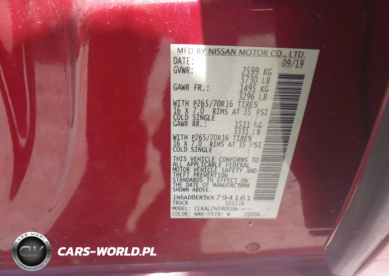 2019 Nissan Frontier Sv VIN:1N6AD0ER9KN794161 - 9