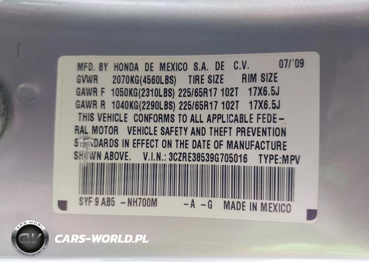 2009 Honda Cr-V Ex VIN:3CZRE38539G705016 - 9