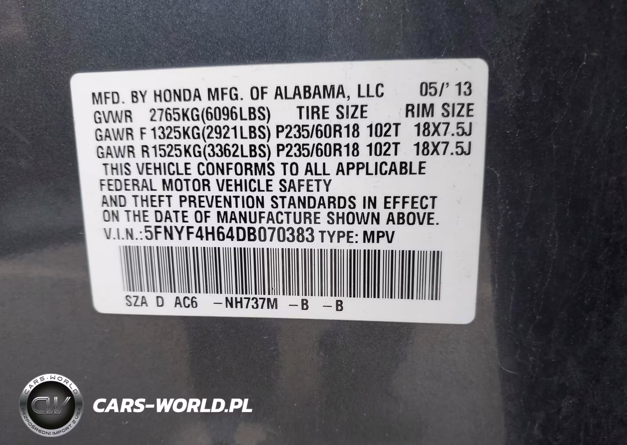 2013 Honda Pilot Ex-L VIN:5FNYF4H64DB070383 - 9