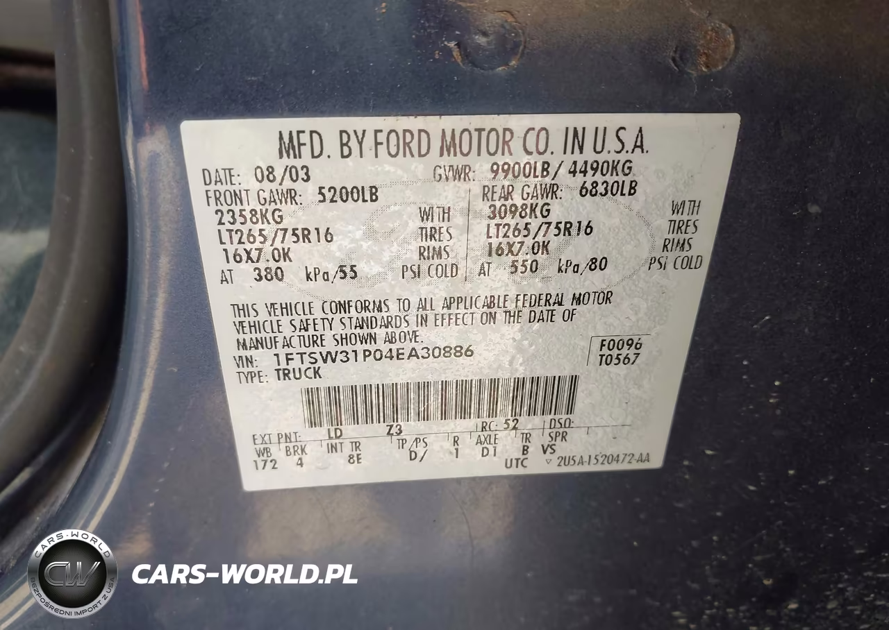 2004 Ford F-350 Lariat-Xl-Xlt VIN:1FTSW31P04EA30886 - 9