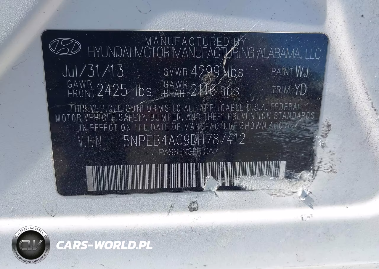 2013 Hyundai Sonata Gls VIN:5NPEB4AC9DH787412 - 9